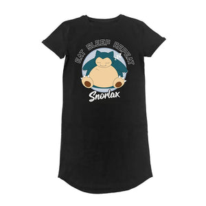 Women's Pokemon Sleeping Snorlax Black T-Shirt Dress