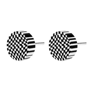 Black and White Checkered Illusion Round Stud Earrings.