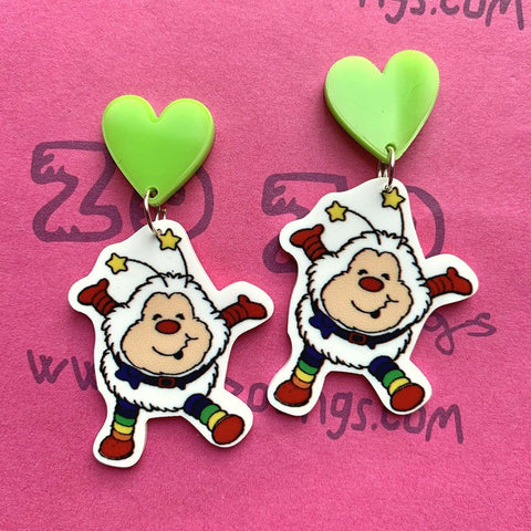 Zozo Tings Handmade Rainbow Twink Character Heart Drop Earrings