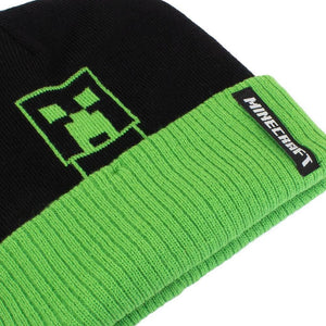 Minecraft Creeper Black Knitted Beanie Hat.