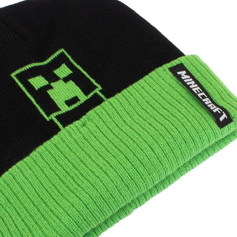 Minecraft Creeper Black Knitted Beanie Hat.