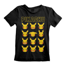 Load image into Gallery viewer, Children&#39;s Pokemon Pikachu Faces Black T-Shirt.