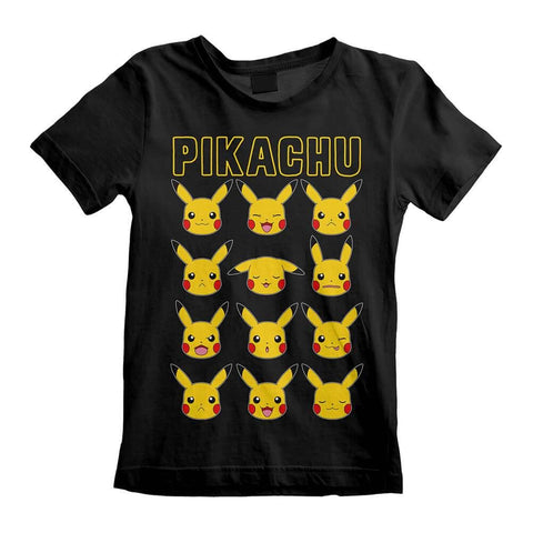 Children's Pokemon Pikachu Faces Black T-Shirt.