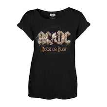 Load image into Gallery viewer, Women&#39;s AC/DC Rock or Bust Black Fitted T-Shirt.