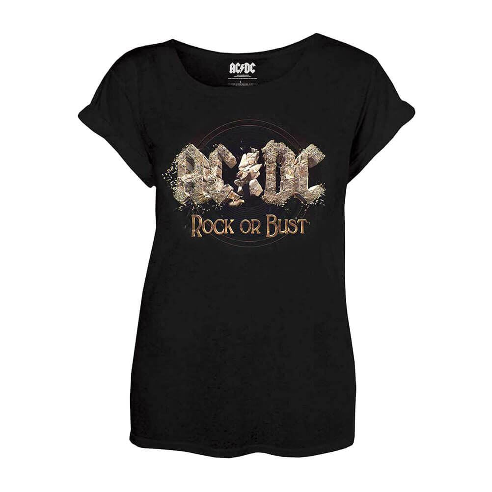 Women's AC/DC Rock or Bust Black Fitted T-Shirt.
