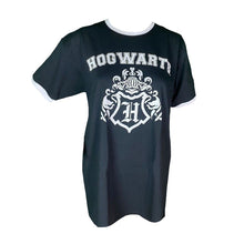 Load image into Gallery viewer, Women&#39;s Harry Potter Hogwarts Crest Black Ringer T-Shirt.