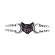 Load image into Gallery viewer, Alchemy Gothic Triple Moon Worshipping Bastet Pewter Bracelet.