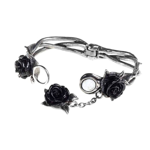 Alchemy Gothic Wild Black Rose Pewter Bracelet.
