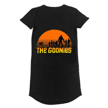 Load image into Gallery viewer, Women&#39;s Goonies Sunset Group Black T-Shirt Dress.