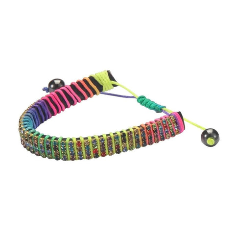 Rainbow Bead Crystal Glass and Cord Bracelet.