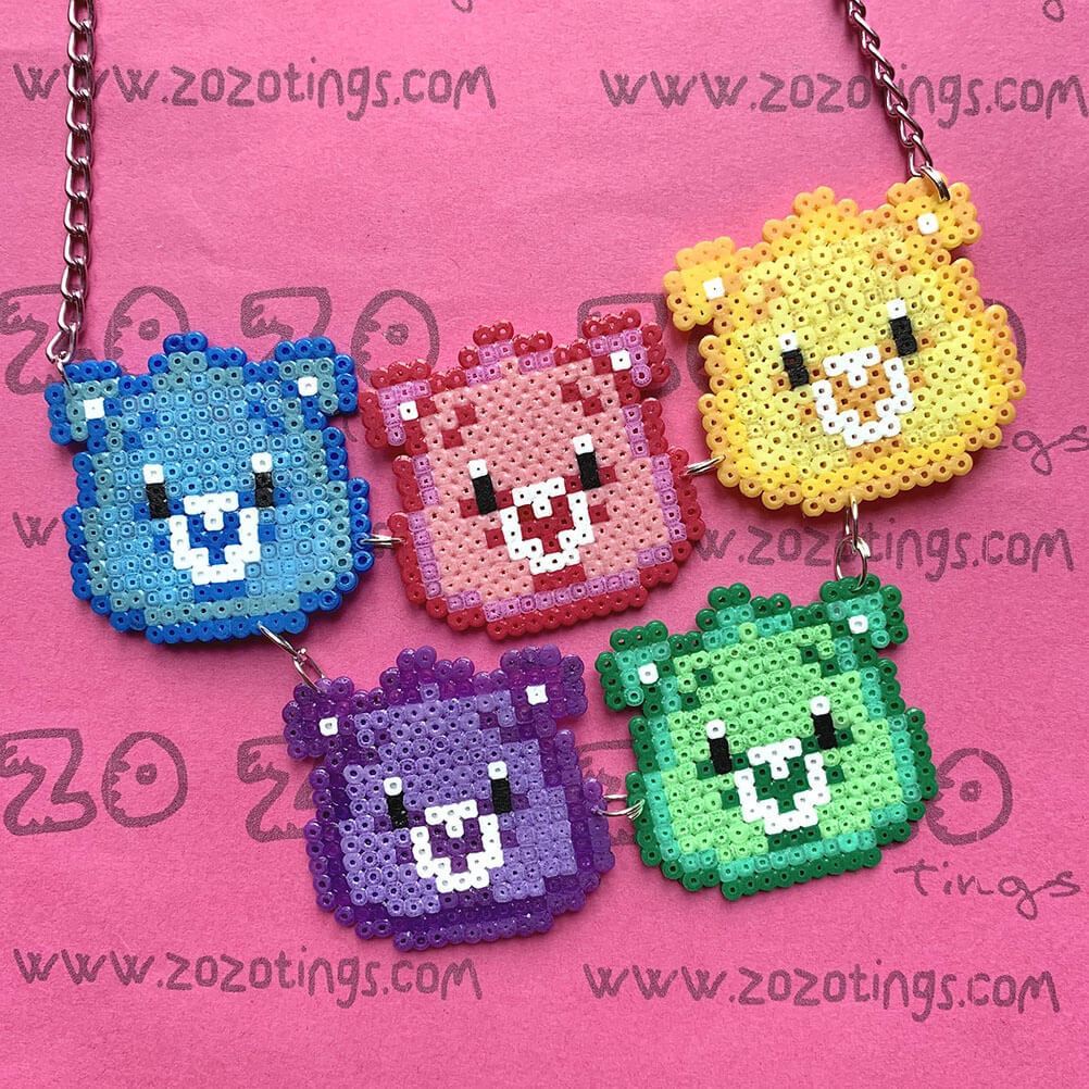 Zozo Tings Retro Bears Character Bead Pixel Hama Necklace