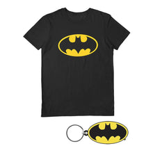 Load image into Gallery viewer, DC Comics Batman Logo T-Shirt and Keyring Gift Set.
