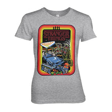 Load image into Gallery viewer, Women&#39;s Stranger Things Retro Poster Grey Fitted T-Shirt.