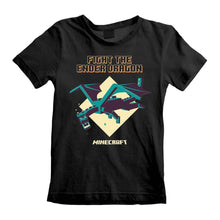 Load image into Gallery viewer, Children&#39;s Minecraft &#39;Fight The Ender Dragon&#39; Black Crew Neck T-Shirt.