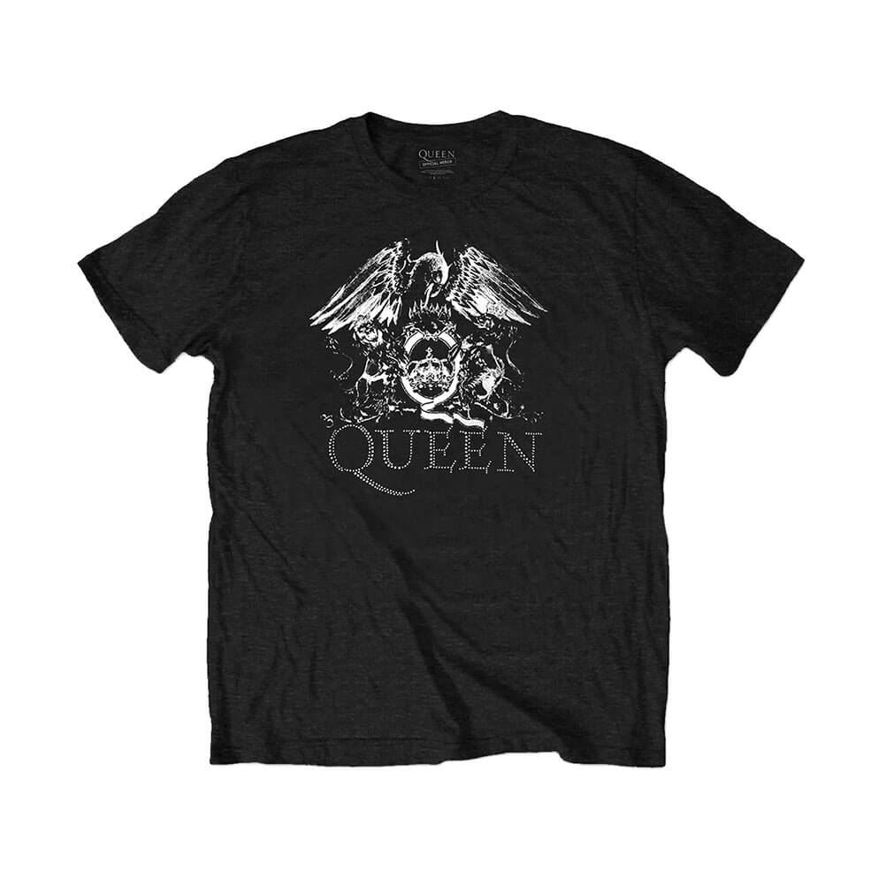 Men's Queen Crest Logo Diamante Black T-Shirt.