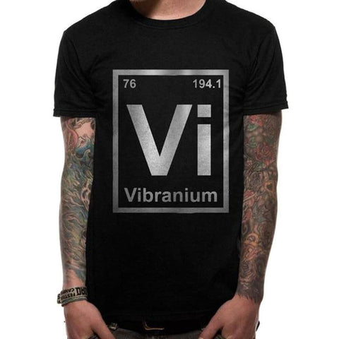 Men's Marvel Comics Vibranium Element Black Crew Neck T-Shirt.
