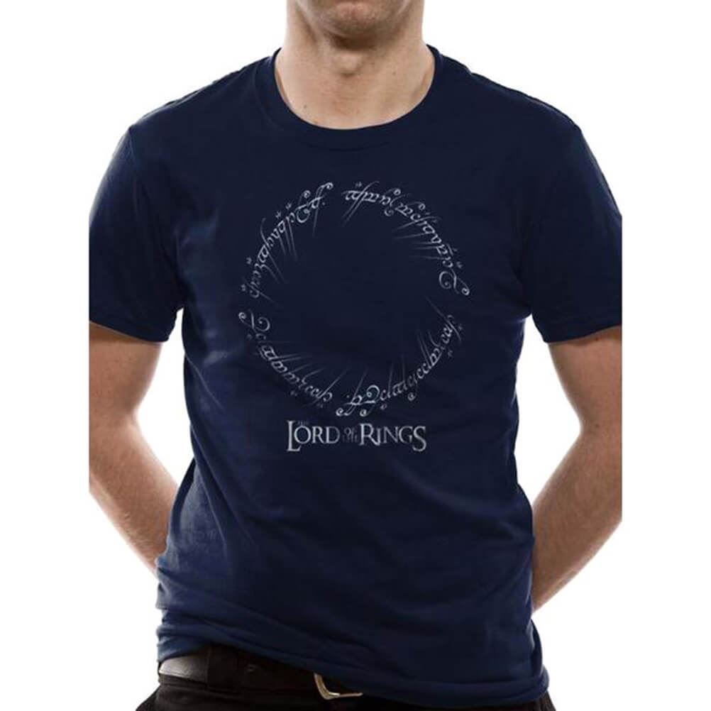 Men's Lord of the Rings Runes and Logo Navy Blue T-Shirt.