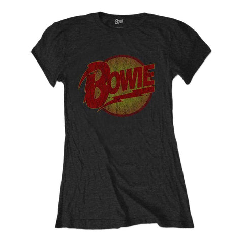 Women's David Bowie Diamond Dogs Logo Distressed T-Shirt.