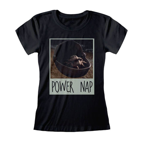 Women's The Mandalorian Power Nap Black Fitted T-Shirt.