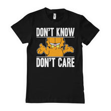 Load image into Gallery viewer, Garfield Don&#39;t Know - Don&#39;t Care Black Crew Neck T-Shirt.