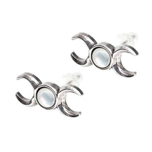 Load image into Gallery viewer, Alchemy Gothic Triple Goddess Moon Pewter Stud Earrings.