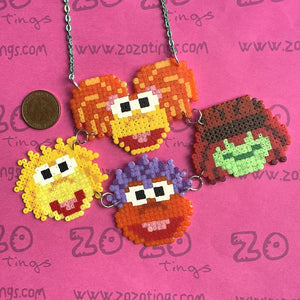 Zozo Tings Fraggle Character Faces Hama Bead Pixel Necklace