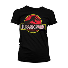Load image into Gallery viewer, Women&#39;s Jurassic Park Distressed Logo Black Fitted T-Shirt