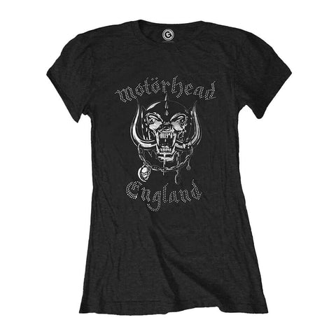Ladies Motorhead England Logo Diamante T-Shirt
