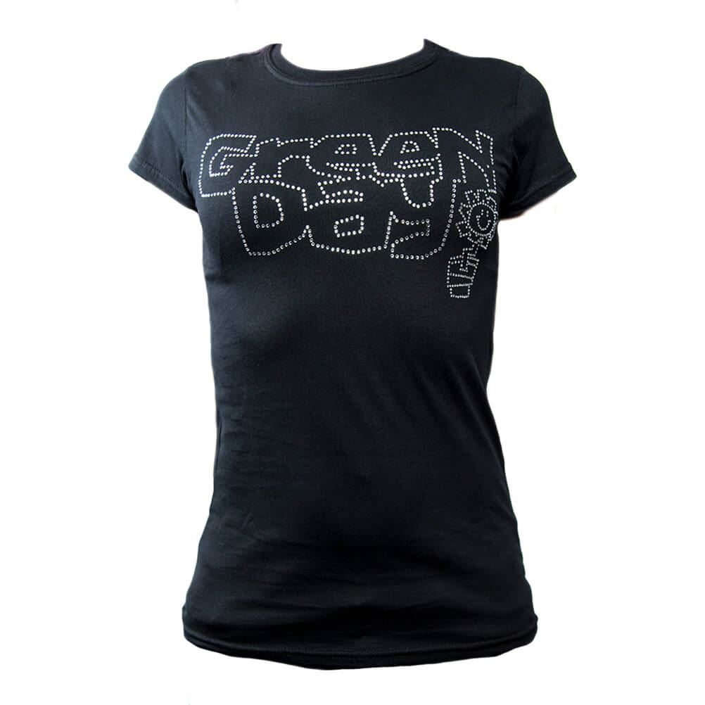Women's Green Day Flowerpot Diamante T-Shirt.