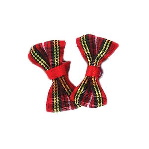 Red Tartan Bow Fabric Stud Earrings