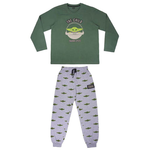Men's The Mandalorian The Child Long Sleeve Green Pyjama Set.