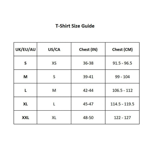 CoD T-shirt size guide
