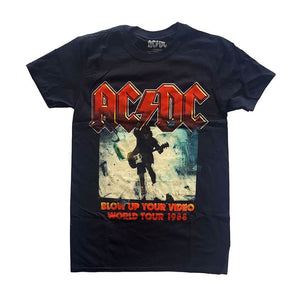 Men's AC/DC Blow Up Your Video Distressed Black T-Shirt.