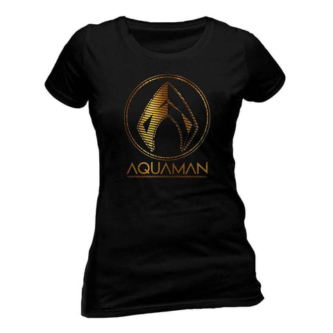 Women's Aquaman Movie Metallic Symbol Fitted T-Shirt.