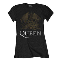 Load image into Gallery viewer, Women&#39;s Queen Crest Black Fitted T-Shirt.