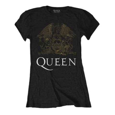 Women's Queen Crest Black Fitted T-Shirt.