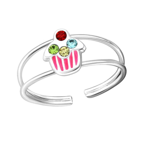 Children's Sterling Silver Cupcake Adjustable Ring.